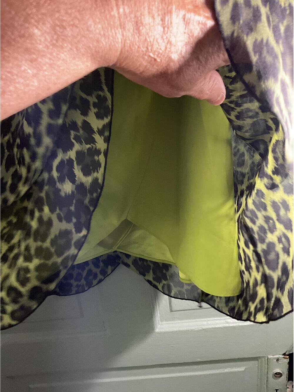 Alice + Olivia Green Strapless Silk Leopard Print Tiered Mini Skirt Small - Picture 5 of 10
